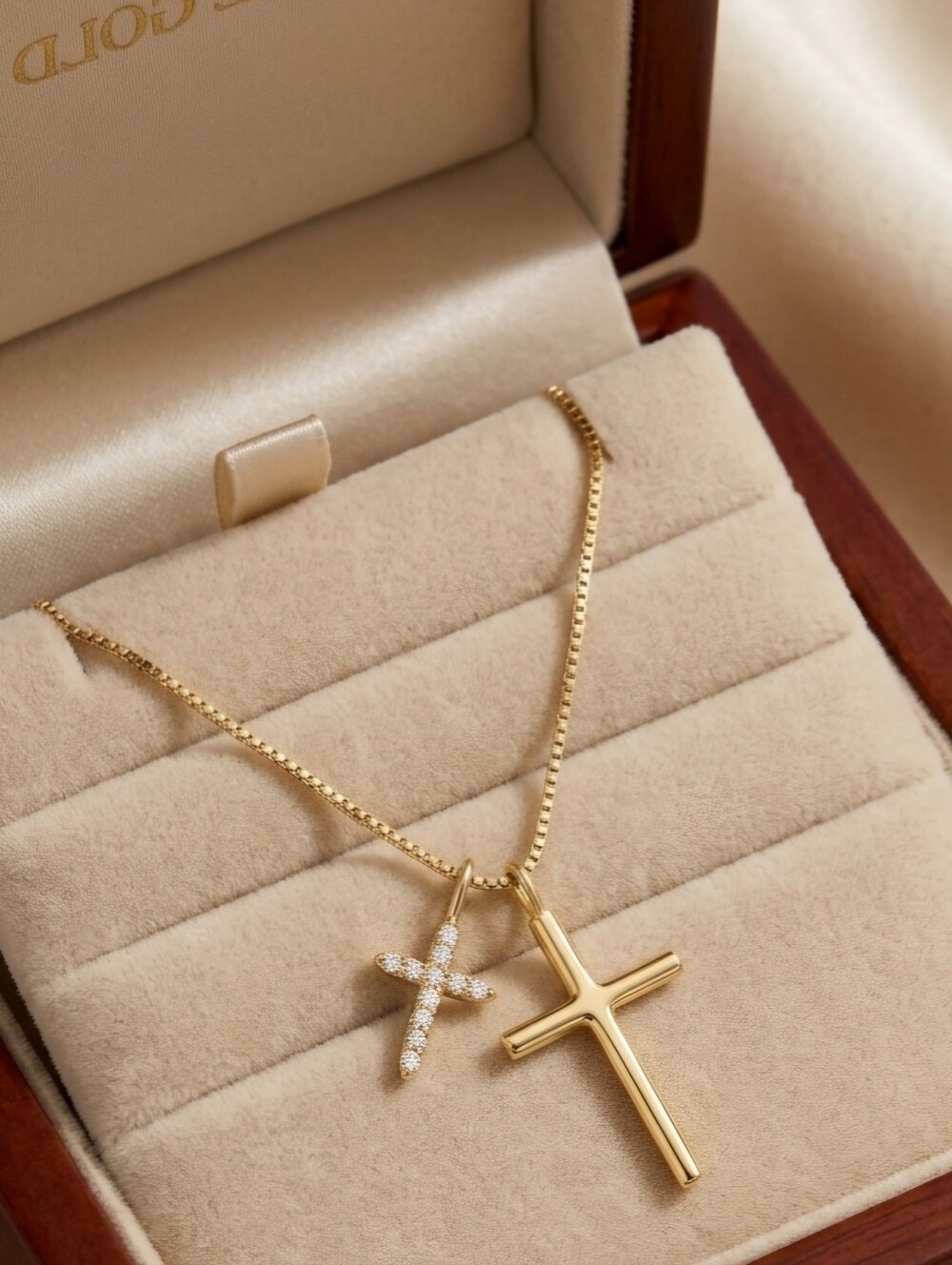 14k Gold Cross Pendant Necklace with Zirconia Accents